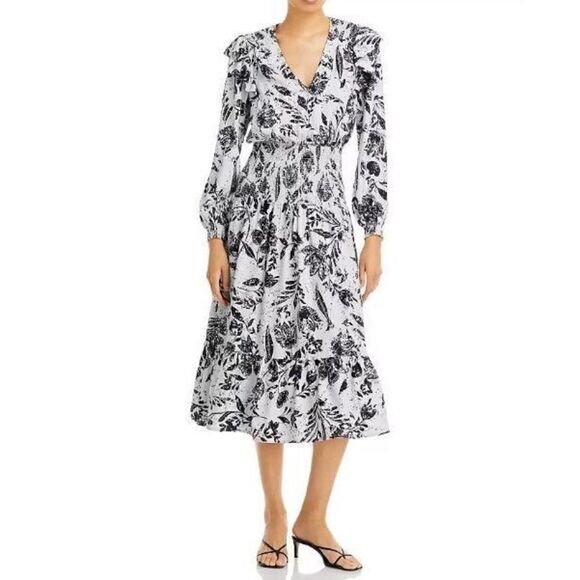 Aqua IDK7298 Women's Sz XS Blue Multi Smocked Floral Print Midi Dress $118 - Picture 1 of 16